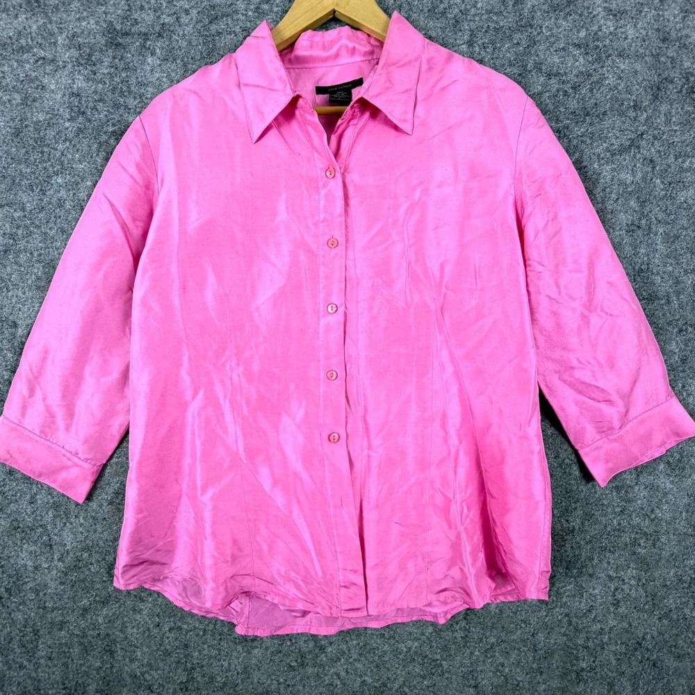 Anne Carson Shirt Womens Large Pink Silk Collared Lined Office Siren Button Up